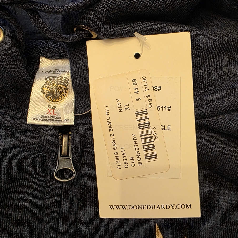 Ed Hardy Dark Blue Hoodie with Eagle Graphic - Picture 3 of 3